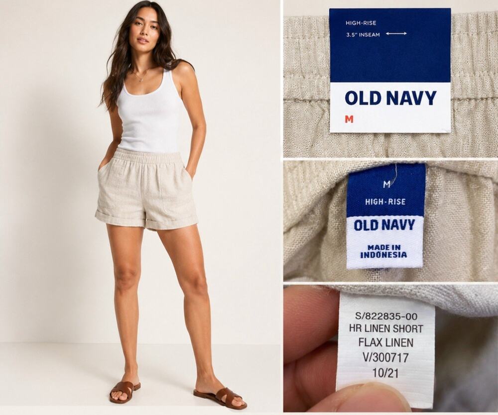 NWT Resort Coastal Old Navy Women's High-Rise Linen Shorts Size M Beige Cuffed